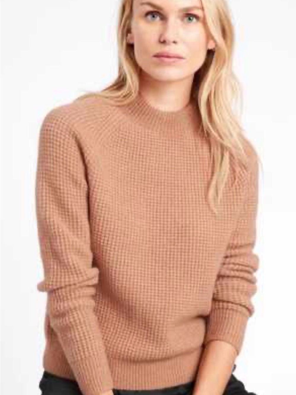 Banana Republic Waffle-Knit Turtleneck Sweater in Camel